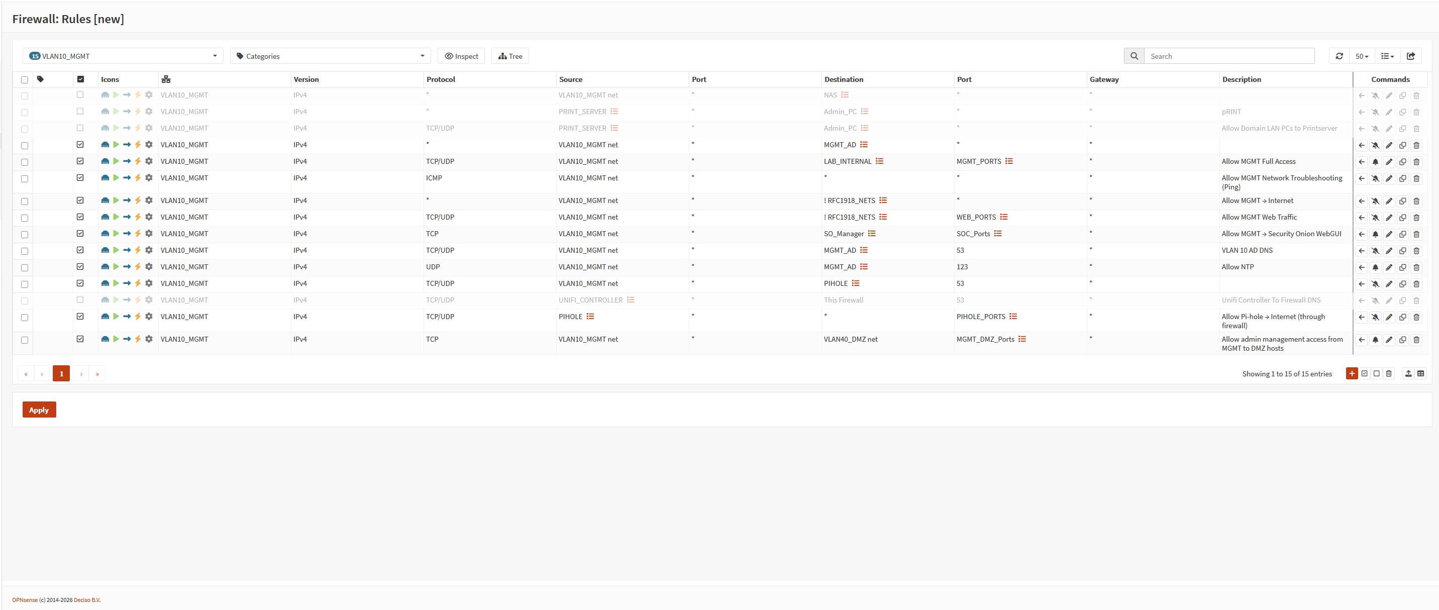 OPNsense firewall rules for lab segmentation